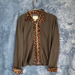 Vintage D.J Summers Black Leapord Print Full Zip Blazer Made In USA Woman Size 6